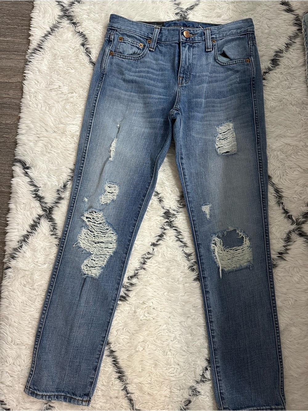 J. Crew Distressed Straight-Leg Blue Jeans